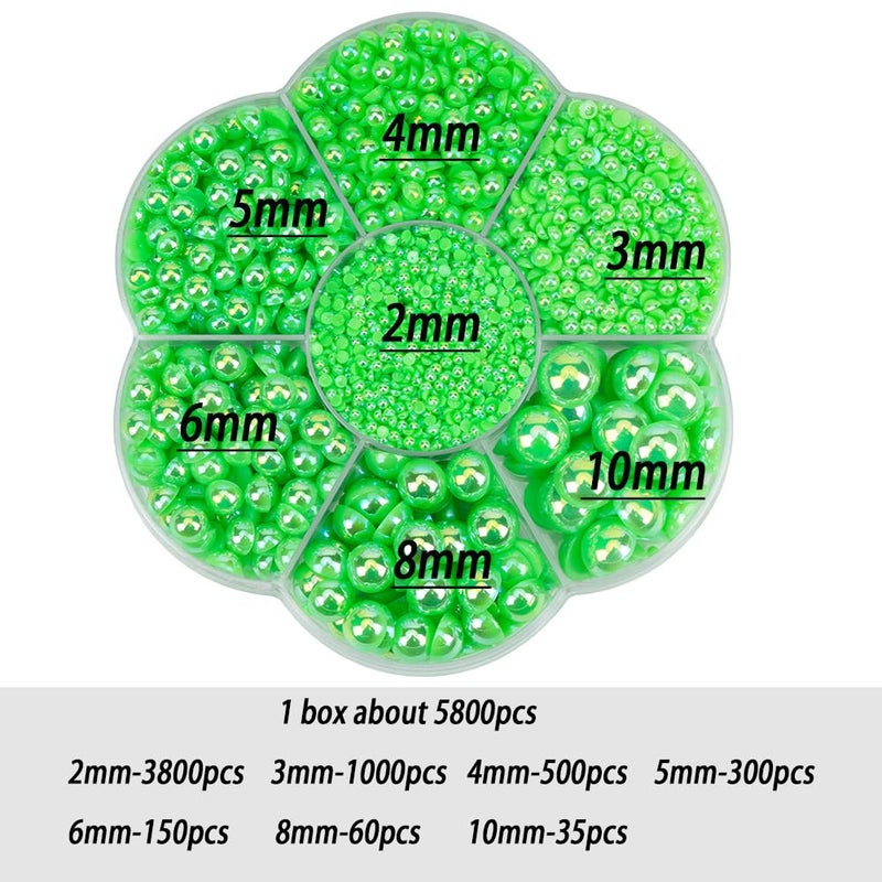BLAAROOM 5800Pcs Half Pearls for Crafts, Flatback for Artwork Making, DIY Rhinestones Accessory Nail Art, Face Gems Jewels Flat Back Craft for Artist Creative - AB Green - Image 2